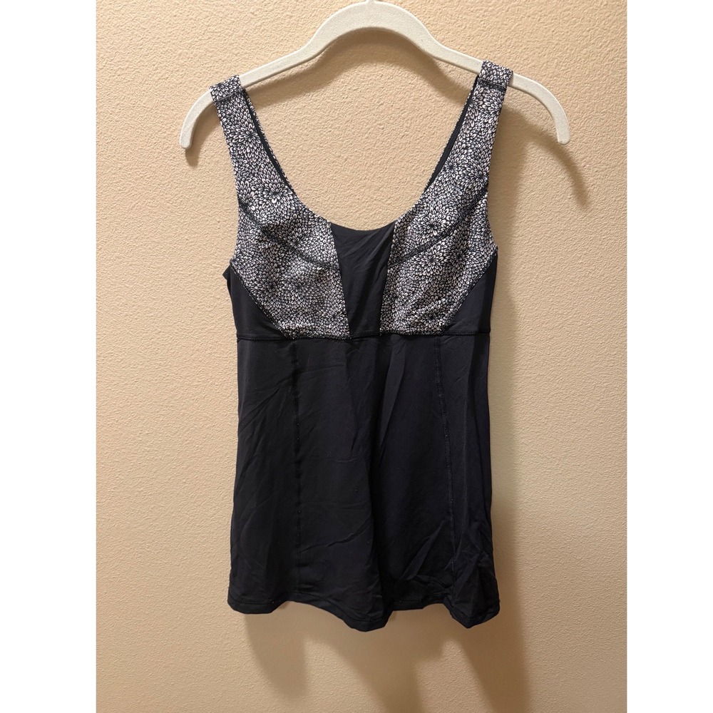 Lululemon Black Floral Print Shelf Bra Athletic Tank Top Womens Size‎ 4 Yoga Gym